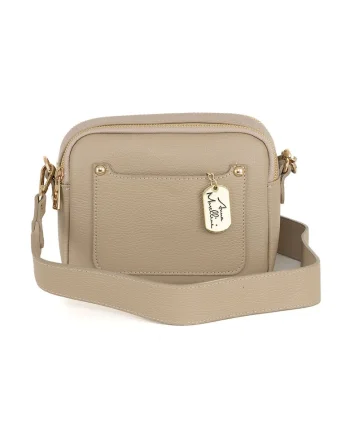 Geanta crossbody din piele cu bareta detasabila, Bej inchis