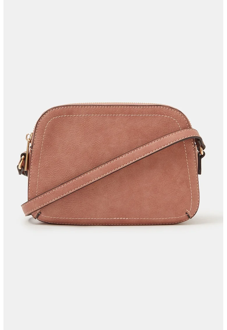 Geanta crossbody de piele ecologica cu 2 compartimente, Roz somon