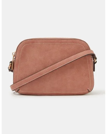 Geanta crossbody de piele ecologica cu 2 compartimente, Roz somon