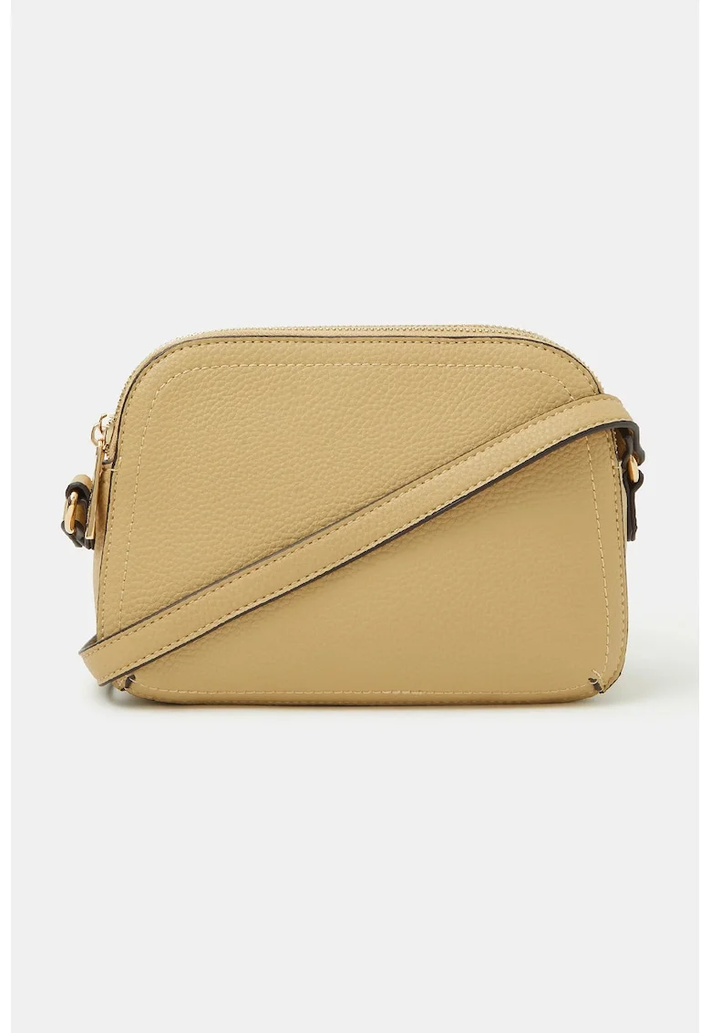 Geanta crossbody de piele ecologica cu 2 compartimente, Galben pai