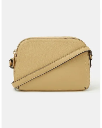 Geanta crossbody de piele ecologica cu 2 compartimente, Galben pai