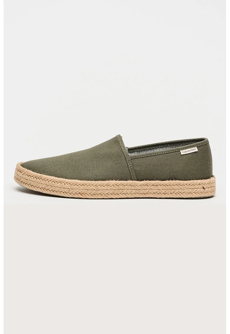 Espadrile slip-on din material textil, Kaki inchis