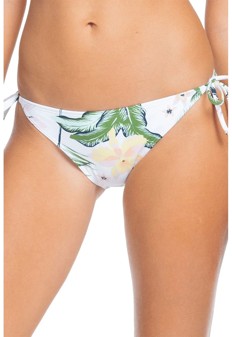 Slip brazilian cu imprimeu tropical Bloom, Alb/Verde