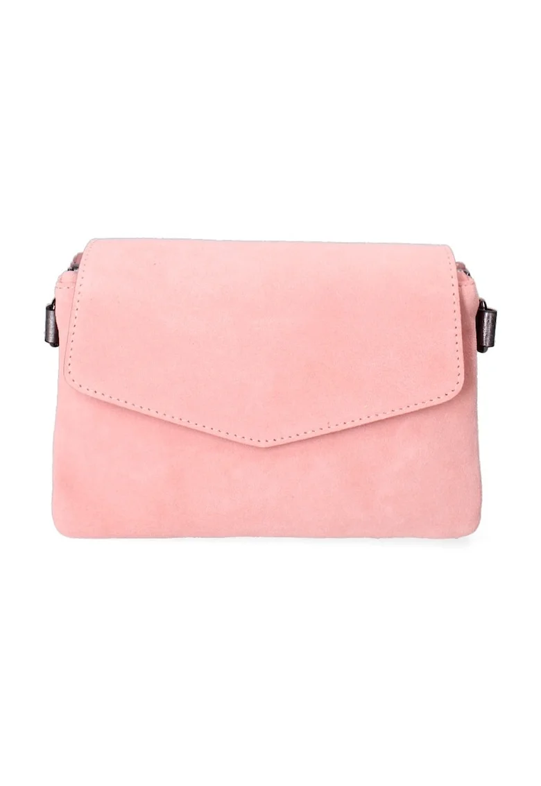 Geanta crossbody de piele si piele intoarsa, Roz prafuit