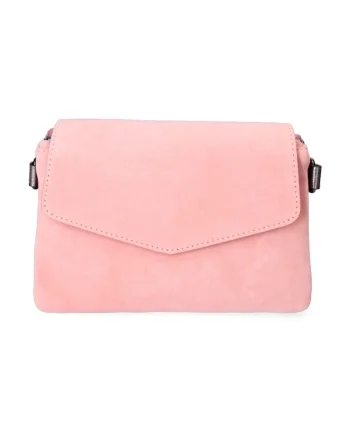 Geanta crossbody de piele si piele intoarsa, Roz prafuit