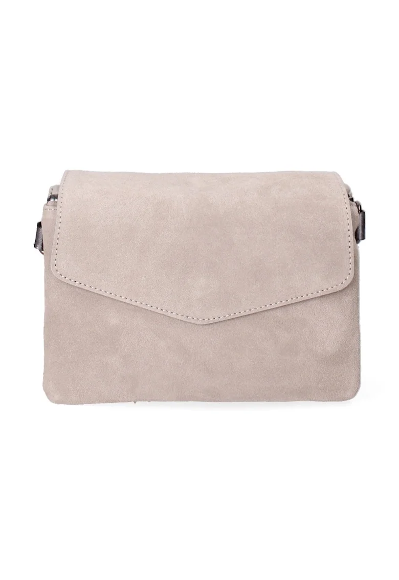Geanta crossbody de piele si piele intoarsa, Gri