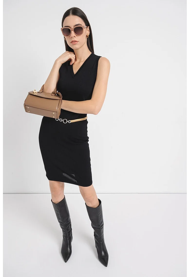 Rochie bodycon scurta cu decolteu in V, Negru