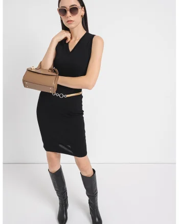 Rochie bodycon scurta cu decolteu in V, Negru