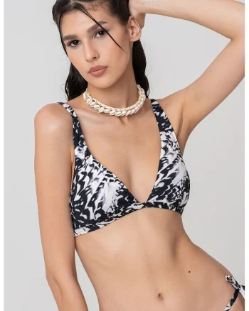 Sutien de baie cu cupe triunghiulare, Alb/Negru