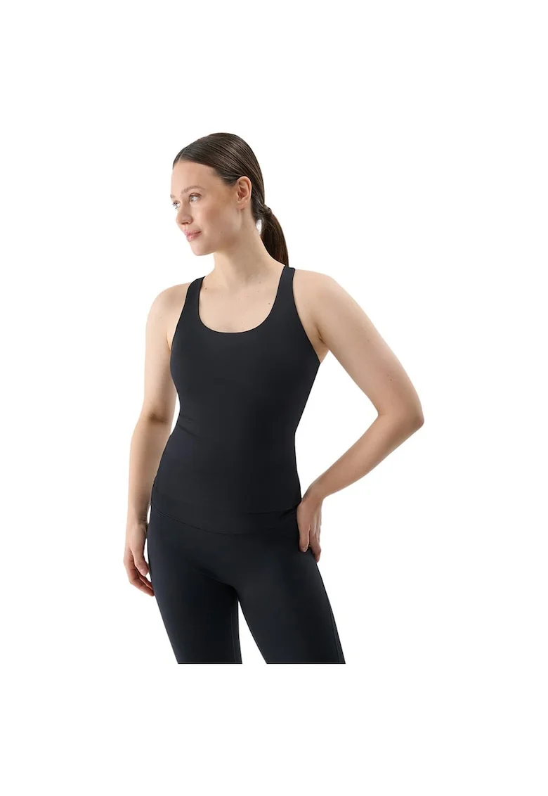 Maiou sport  functional, cu sutien incorporat, respirabil, negru, poliester-elastan