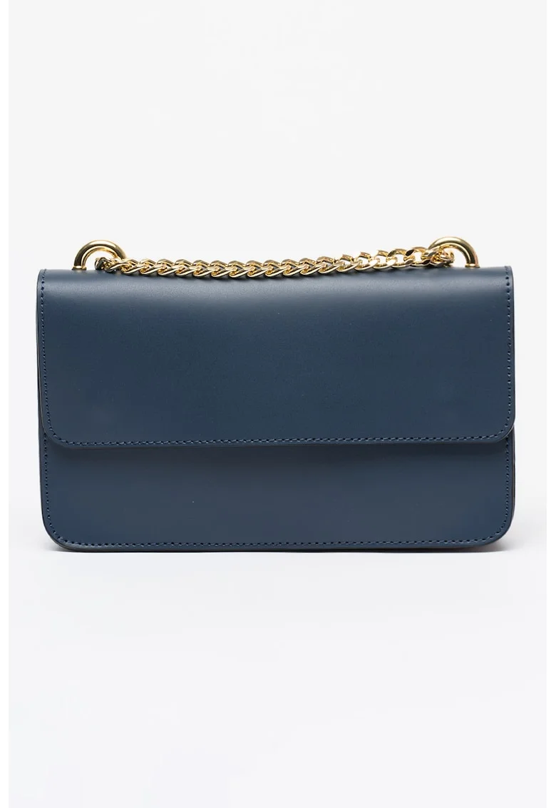 Geanta crossbody de piele cu clapa, Albastru inchis