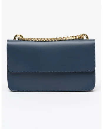 Geanta crossbody de piele cu clapa, Albastru inchis
