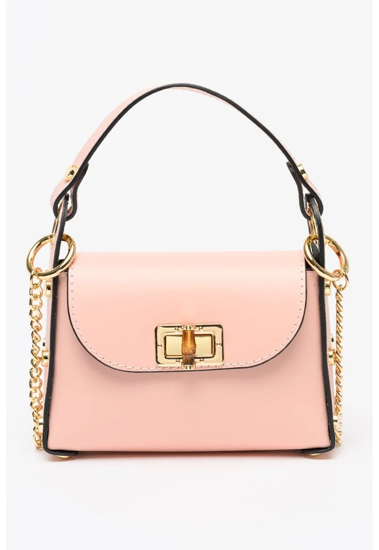 Geanta crossbody de piele cu bareta din lant, Roz pal