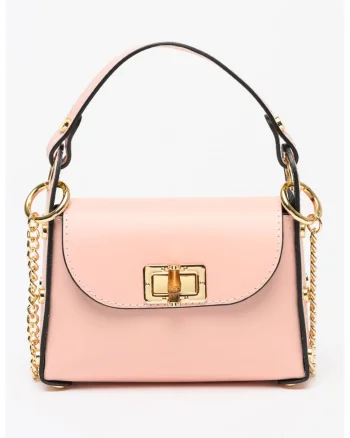 Geanta crossbody de piele cu bareta din lant, Roz pal