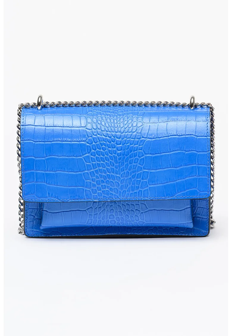 Geanta crossbodyde piele cu aspect de piele de crocodil, Albastru neon