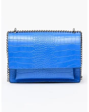 Geanta crossbodyde piele cu aspect de piele de crocodil, Albastru neon