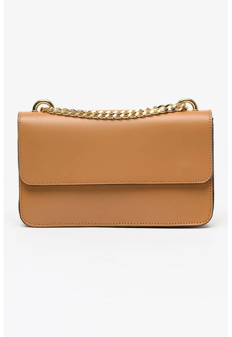 Geanta crossbody de piele cu clapa, Maro Siena