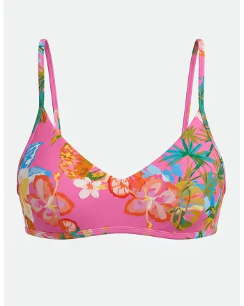 Sutien de baie cu imprimeu tropical Dream, Verde/Roz aprins