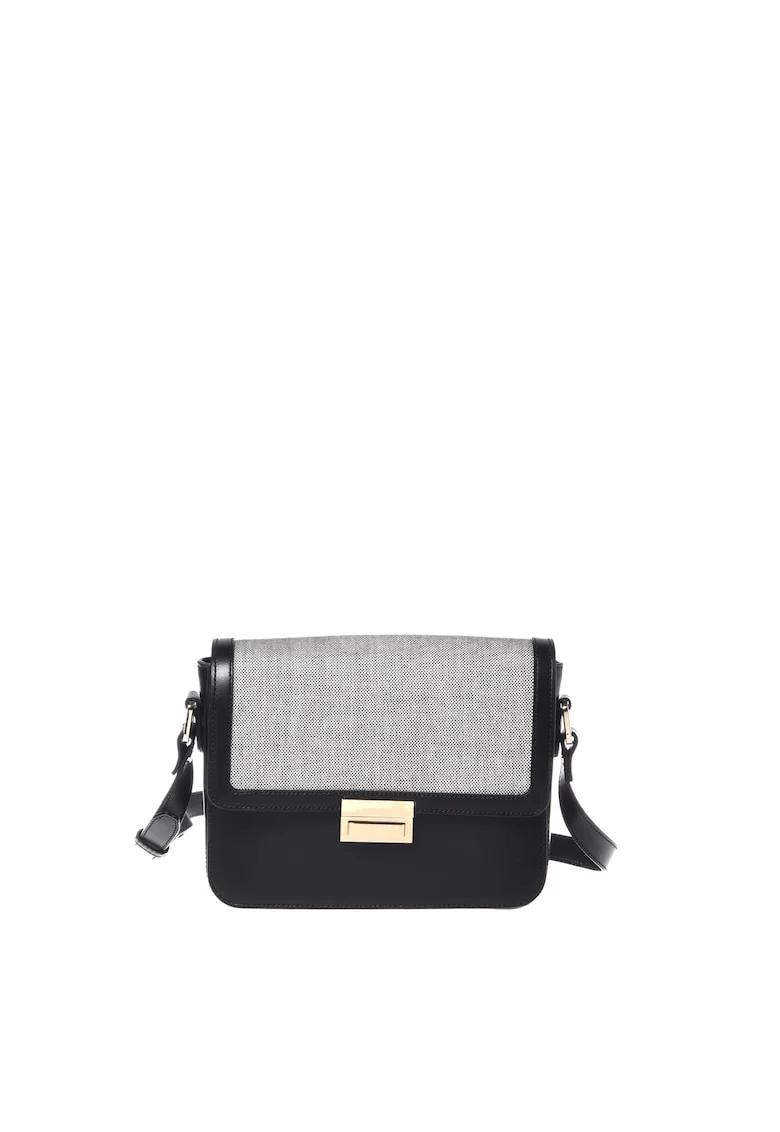 Geanta crossbody din piele, Negru, 18x24x8