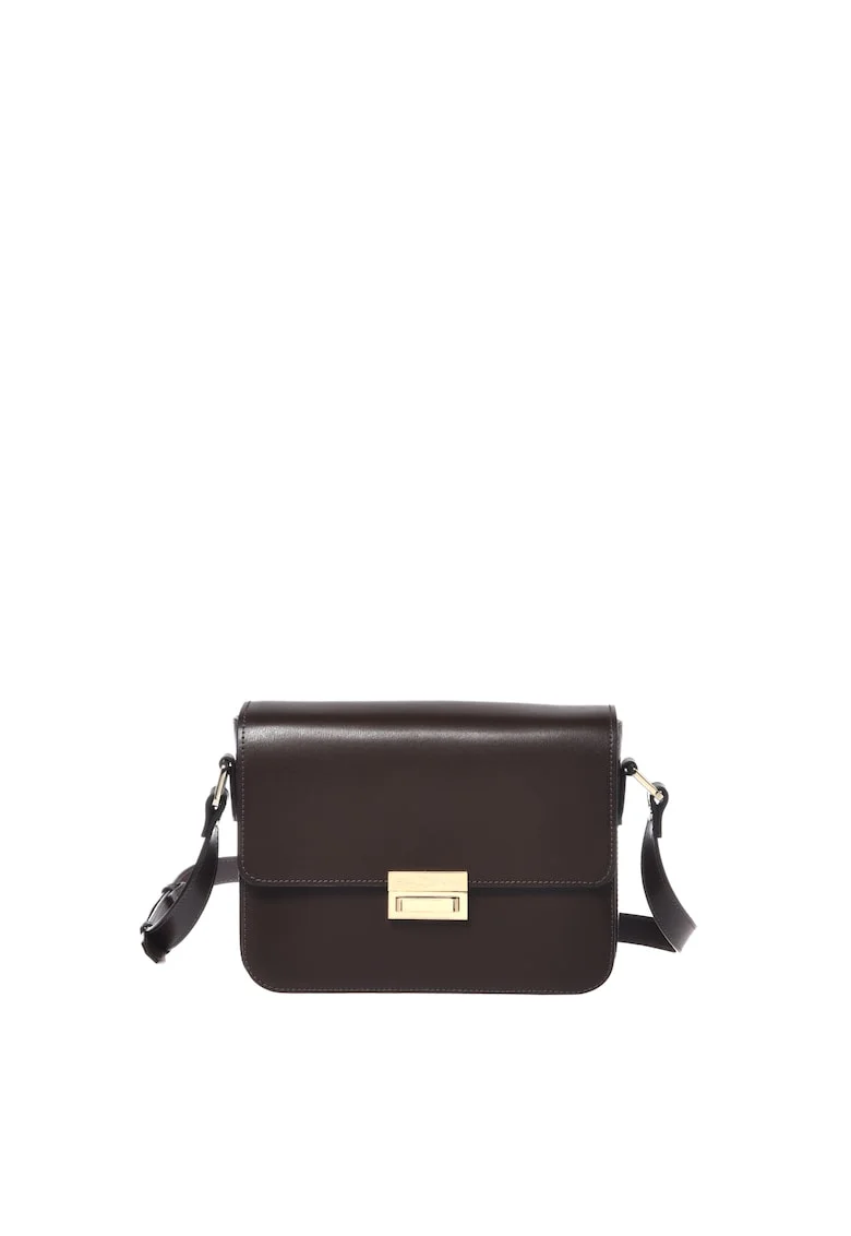 Geanta crossbody de piele, Negru, 18x24x8