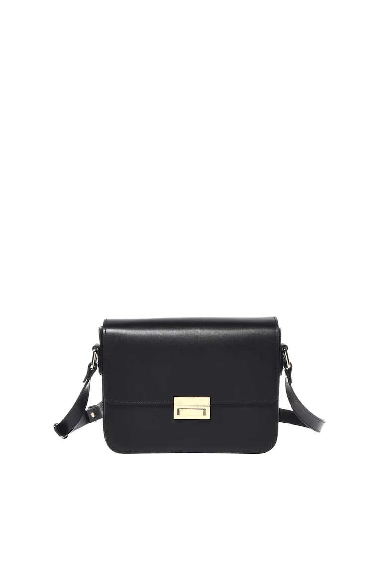 Geanta crossbody din piele, Negru, 18x24x8