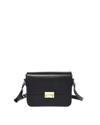 Geanta crossbody din piele, Negru, 18x24x8