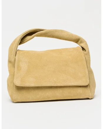 Geanta crossbody din piele intoarsa cu clapa si bareta detasabila, Bej antichizat