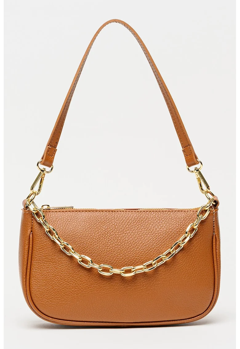 Geanta crossbody de piele granulata, Caramel