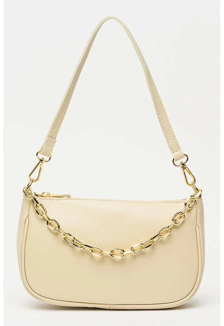 Geanta crossbody de piele granulata, Bej antichizat