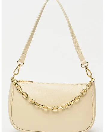Geanta crossbody de piele granulata, Bej antichizat
