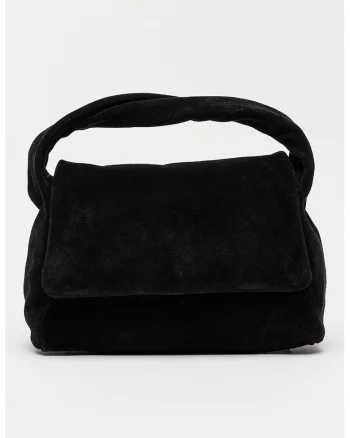 Geanta crossbody din piele intoarsa cu clapa si bareta detasabila, Negru stins