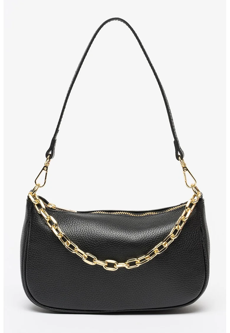 Geanta crossbody de piele granulata, Negru carbon