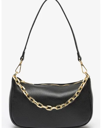 Geanta crossbody de piele granulata, Negru carbon