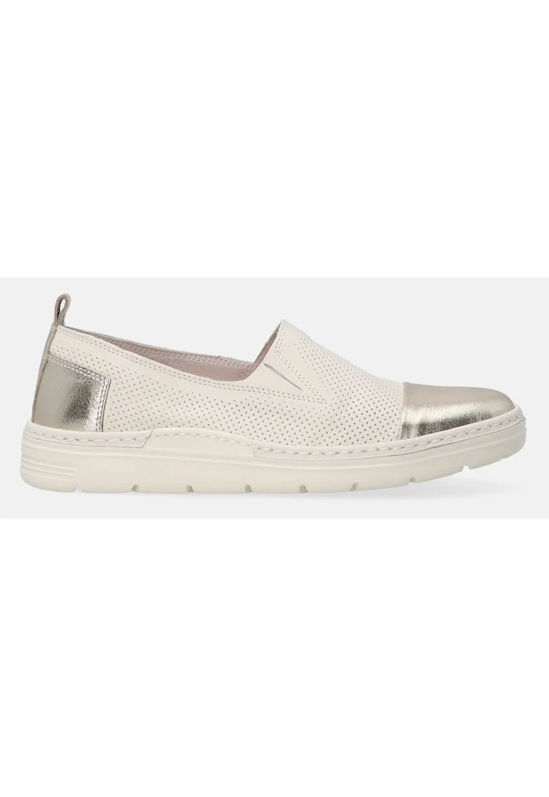 Pantofi slip-on din piele cu aspect ajurat si insertii metalice,