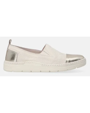 Pantofi slip-on din piele cu aspect ajurat si insertii metalice,