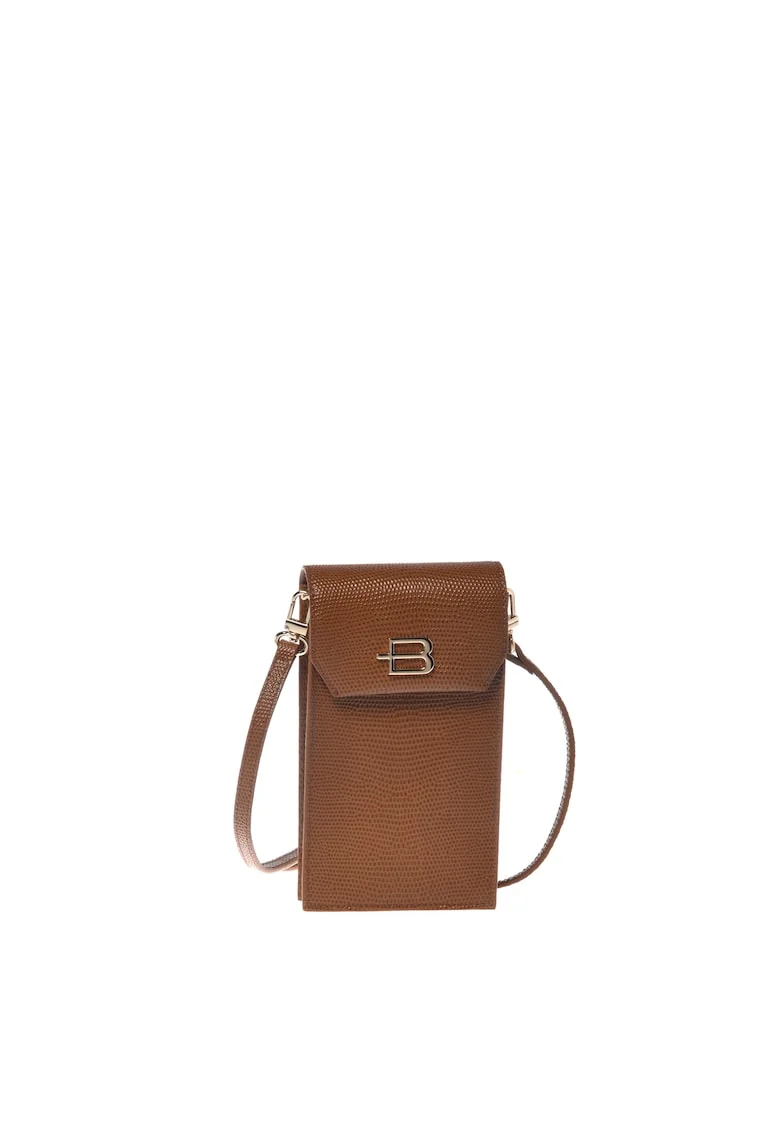 Geanta crossbody de piele cu animal print, Maro, 17.5 x 9.5 x 4