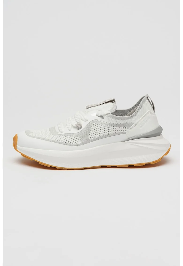 Pantofi sport slip-on din piele ecologica si plasa, Gri deschis/Alb optic