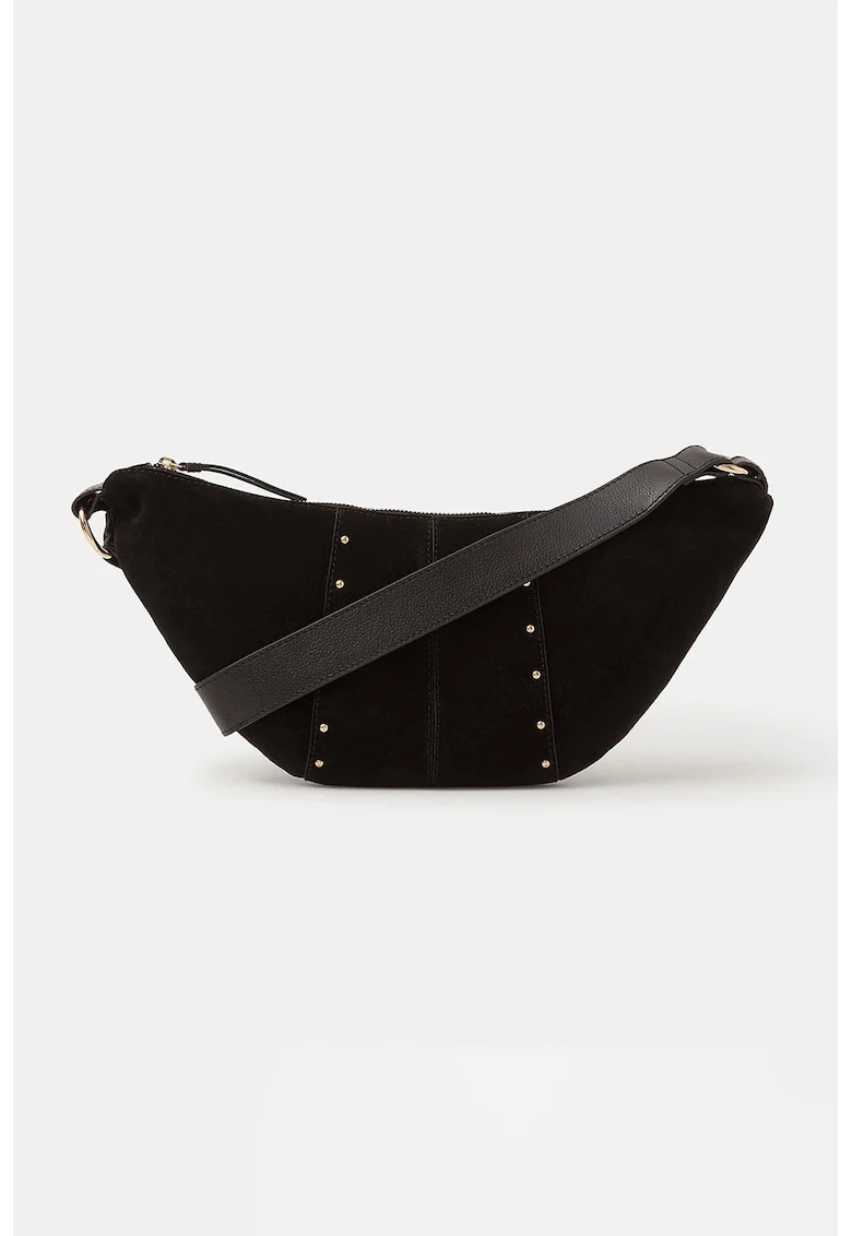 Geanta sling crossbody de piele intoarsa, Negru