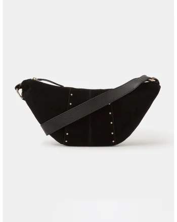 Geanta sling crossbody de piele intoarsa, Negru