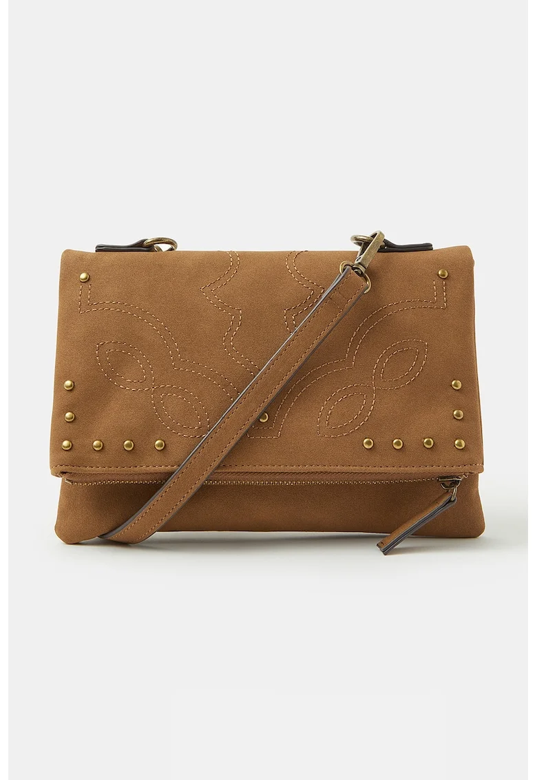 Geanta crossbody pliabila de piele intoarsa sintetica, Caramel