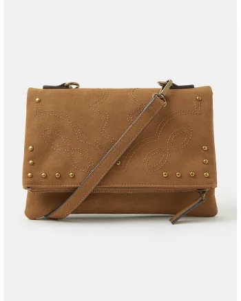 Geanta crossbody pliabila de piele intoarsa sintetica, Caramel