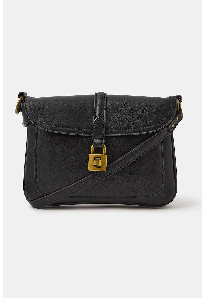 Geanta crossbody de piele ecologica cu 2 compartimente, Negru