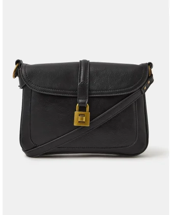 Geanta crossbody de piele ecologica cu 2 compartimente, Negru