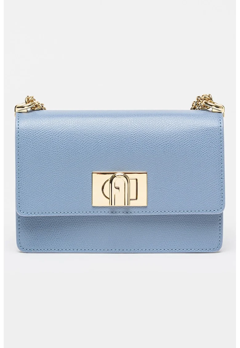 Geanta crossbody din piele cu bareta din lant si protectie pentru umar, Albastru pastel/Albastru prafuit