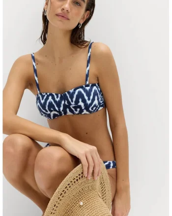 Sutien de baie cu model Bandeau, Alb/Bleumarin