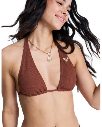 Sutien halter de baie cu logo Sunshine, Maro scortisoara