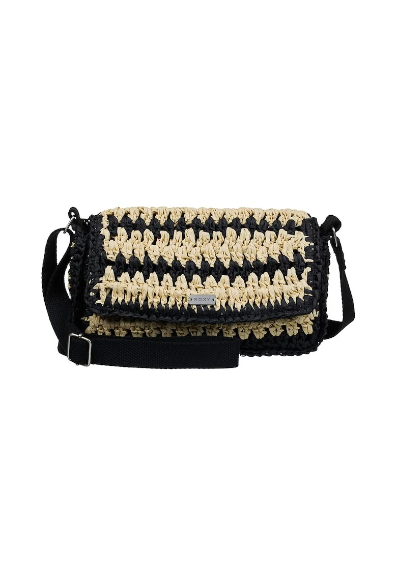 Geanta crossbody cu logo metalic, Negru/Bej