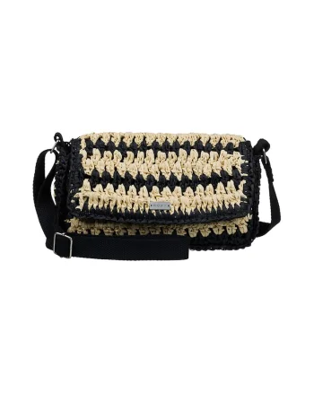 Geanta crossbody cu logo metalic, Negru/Bej