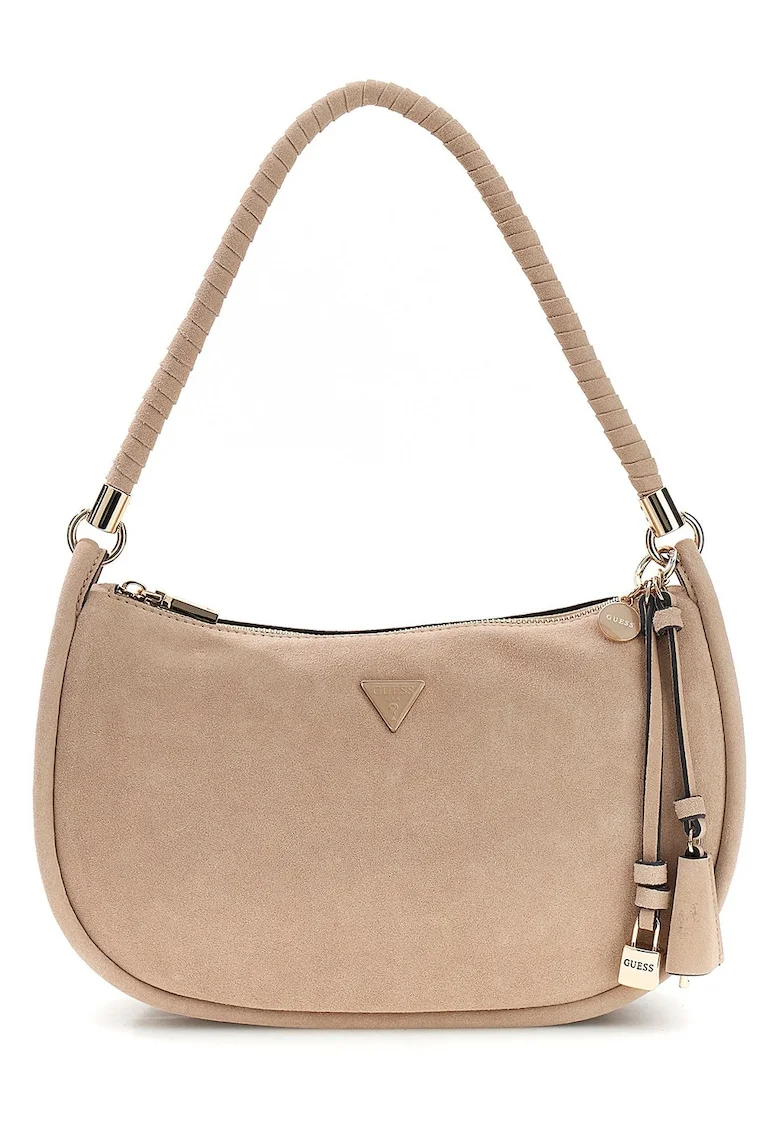 Geanta crossbody de piele ecologica cu aplicatie logo metalica Danya, Maro nisip