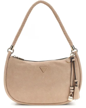 Geanta crossbody de piele ecologica cu aplicatie logo metalica Danya, Maro nisip